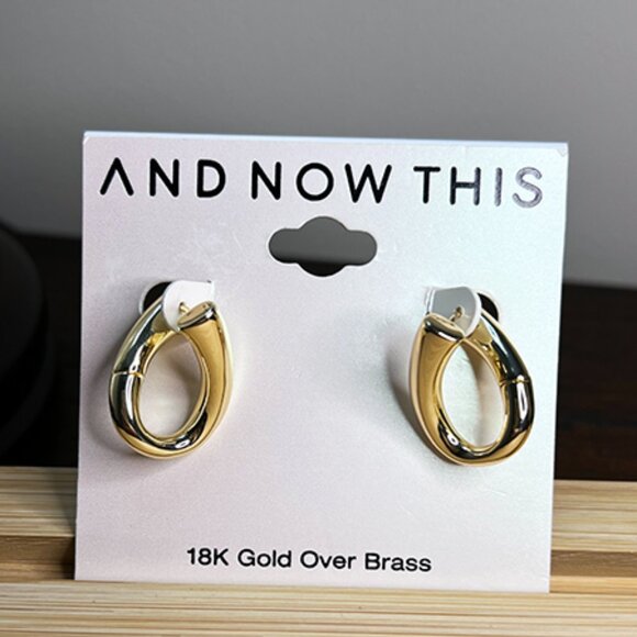 And Now This 18K Gold Over Brass C Hoop Chunky Earrings NWT - Picture 1 of 5